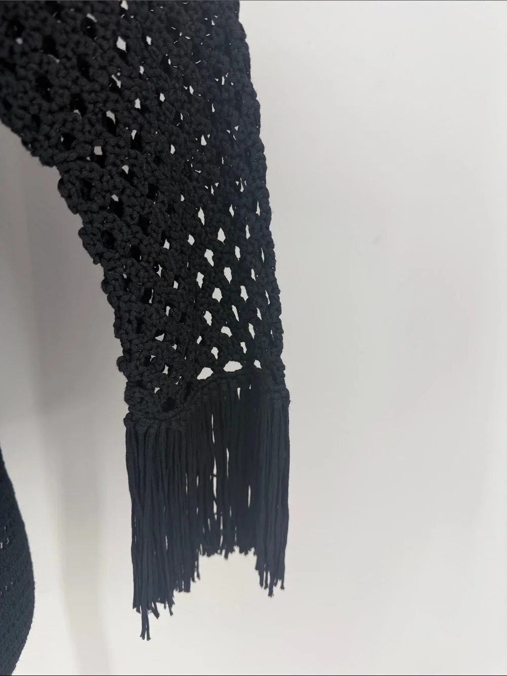 Cynthia Steffe Black Crochet Silk Fringe Sleeve Sweater Top Medium